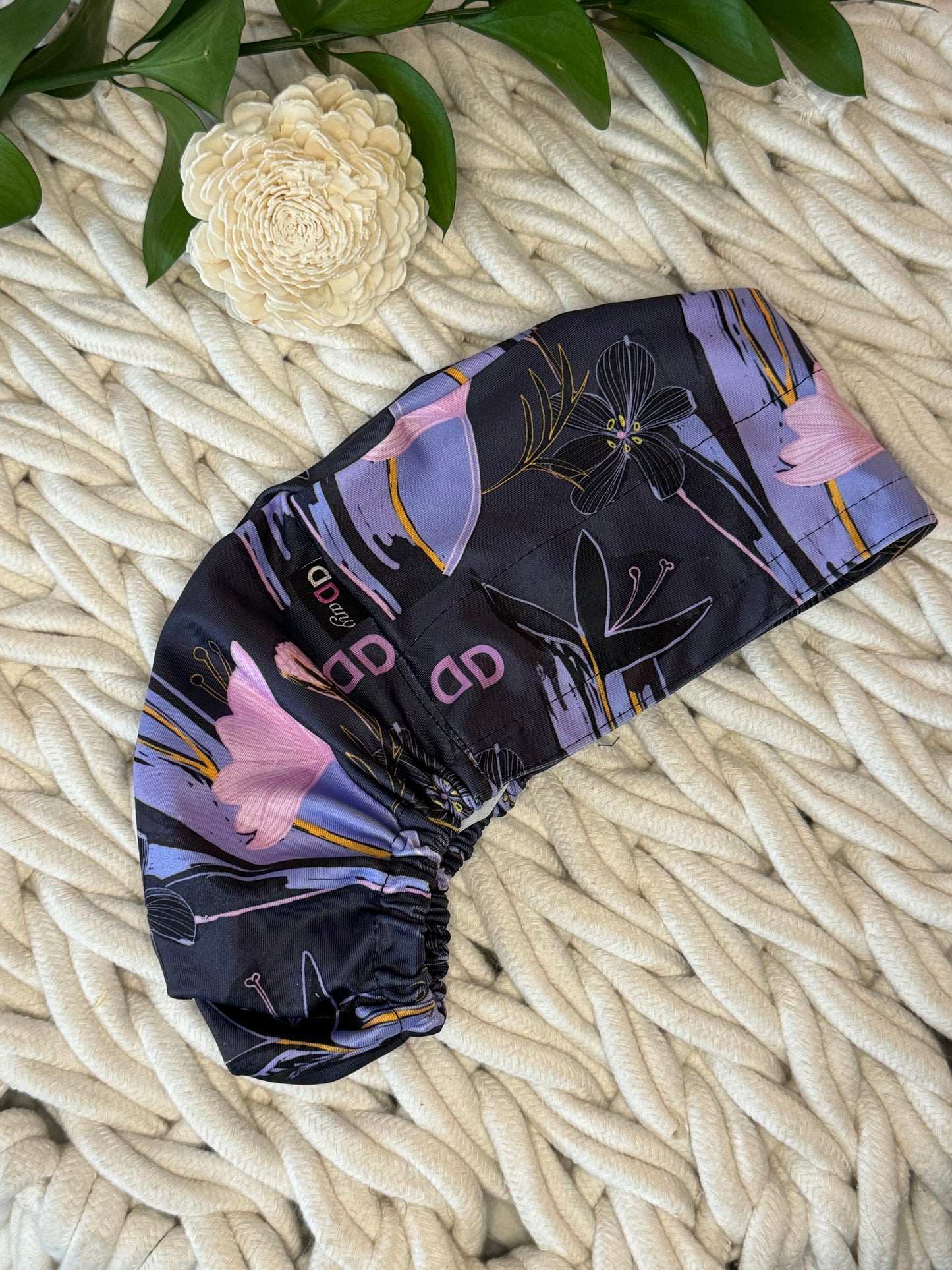 Scrub Hat - Black Flowers