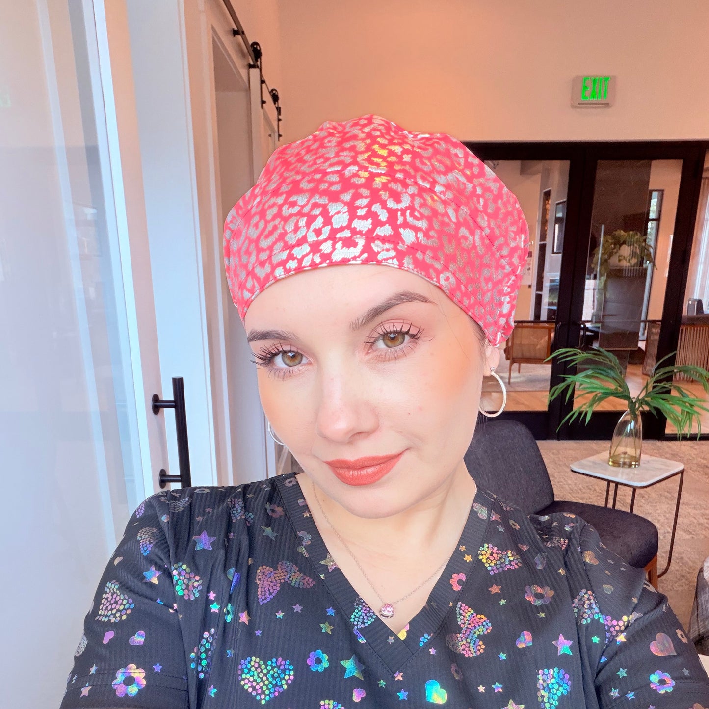 Scrub Hat - Pink Print Glow