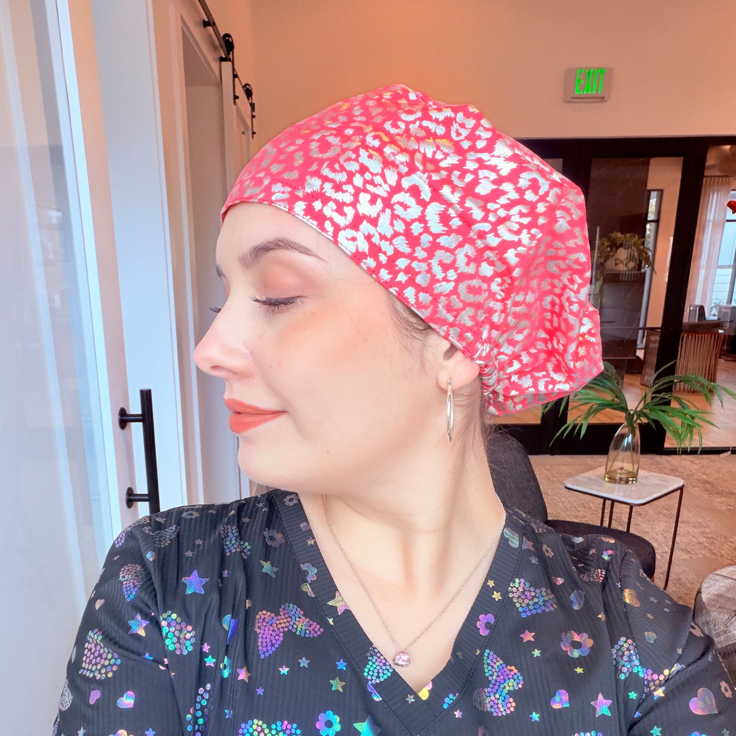 Scrub Hat - Pink Print Glow