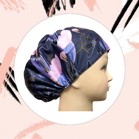 Scrub Hat - Black Flowers