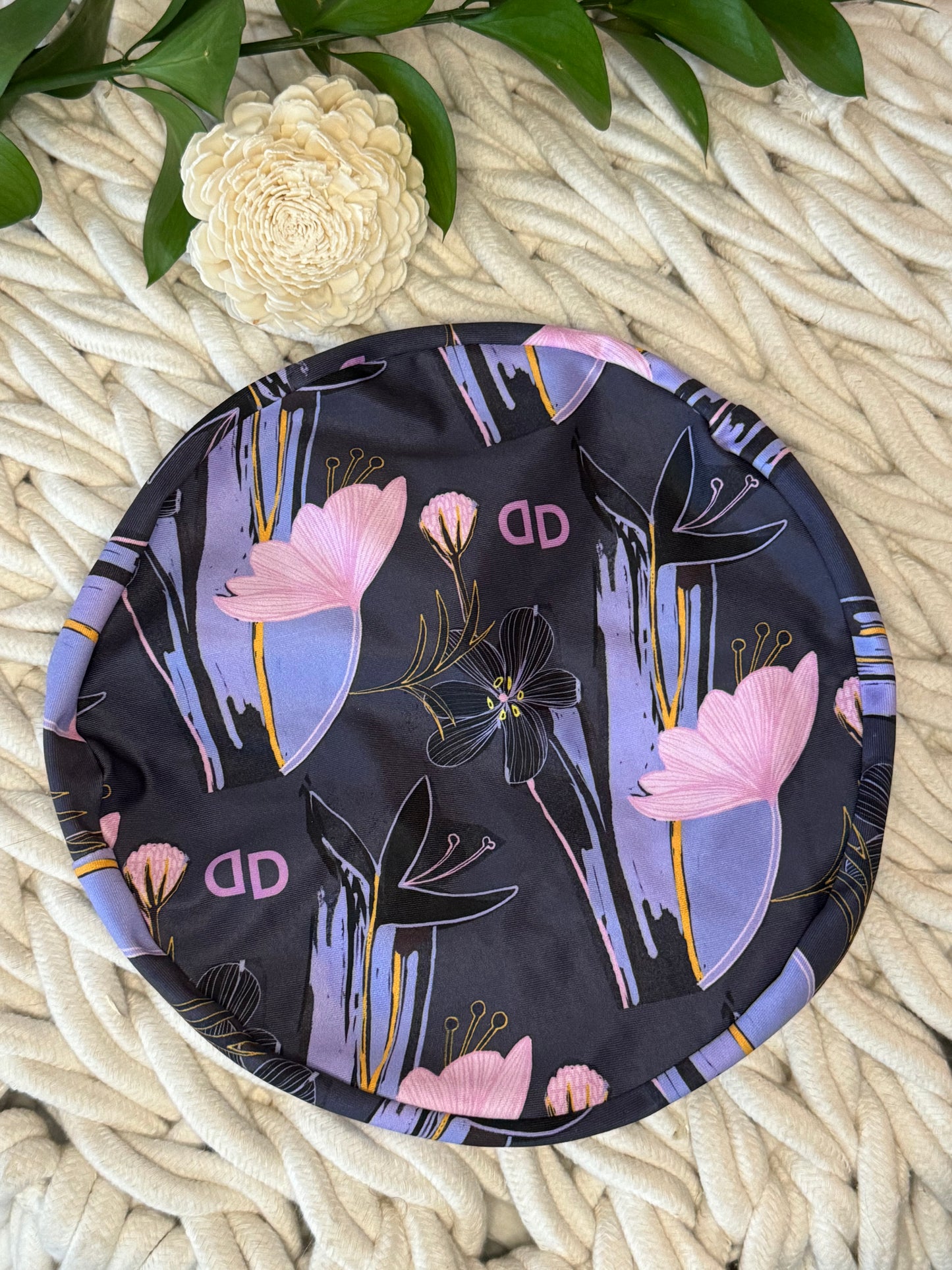 Scrub Hat - Black Flowers